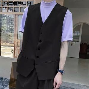 Fashion Men Streetwear Solid V Neck Sleeveless Vests Loose Shorts set of 2